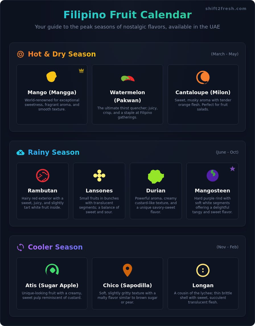 The Ultimate Guide to Seasonal Filipino Fruits in the UAE - Infographic