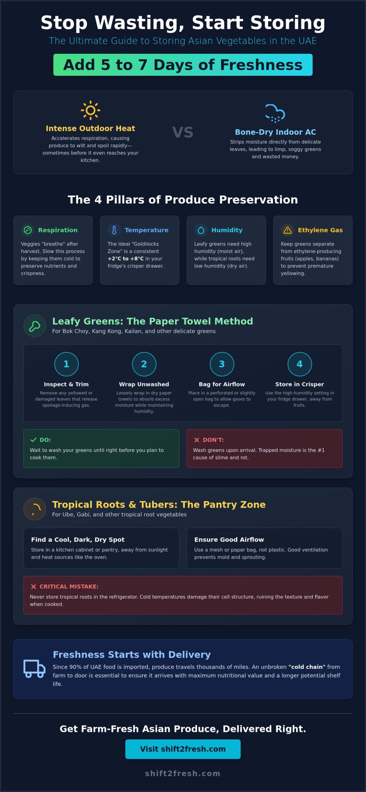 How to Store Exotic Asian Vegetables: A Guide to Lasting Freshness in the UAE - Infographic